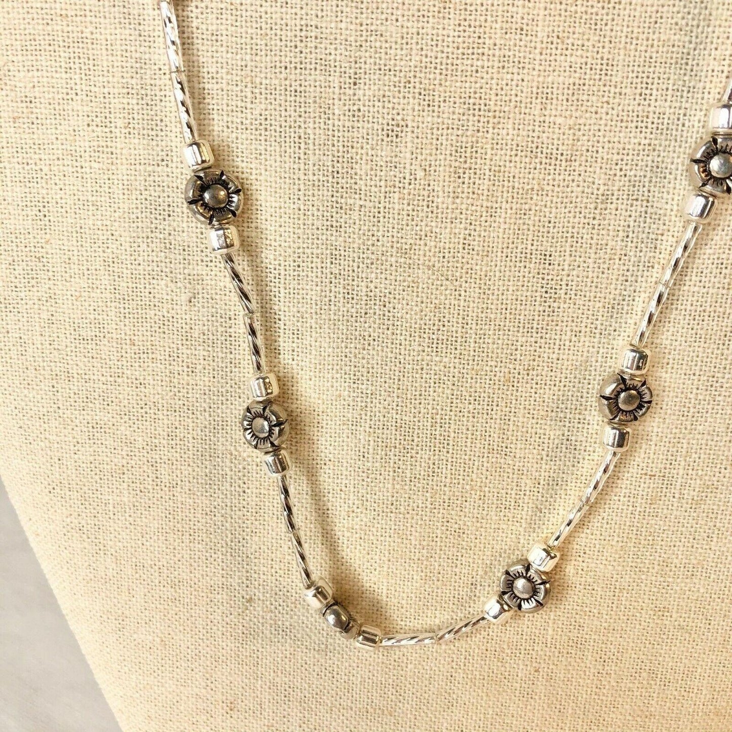 Handcrafted Beaded Necklace Silver Flower Beads Simply Elegant Jewelry NEW