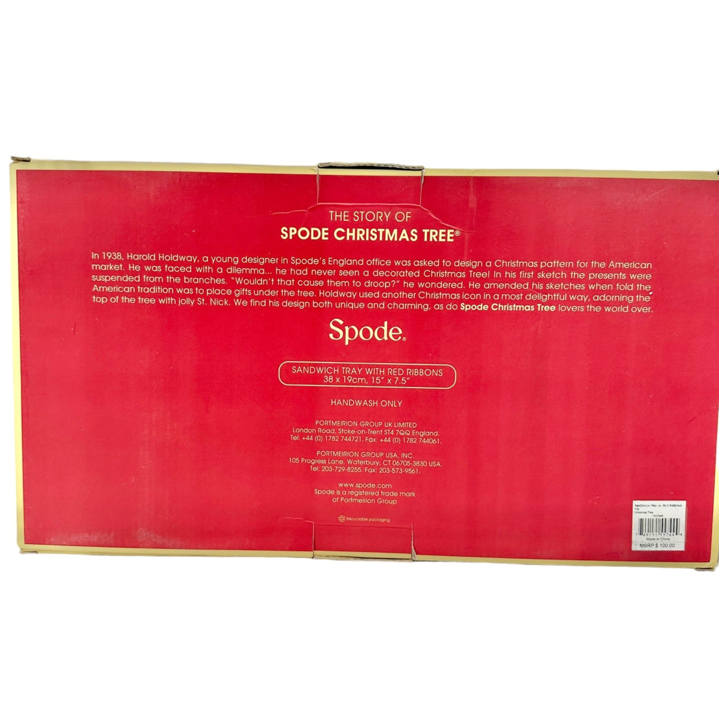 Spode Christmas Tree Sandwich Tray with Red Ribbons NIB MSRP $100