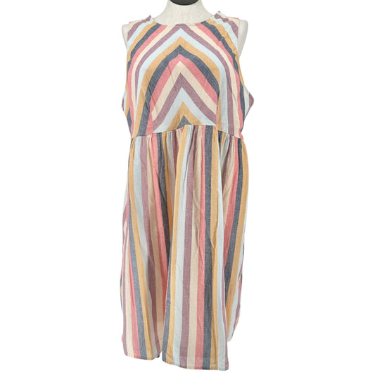 True Craft Dress 2X Multicolor Chevron Stripe Sleeveless w Pockets Cotton Lined