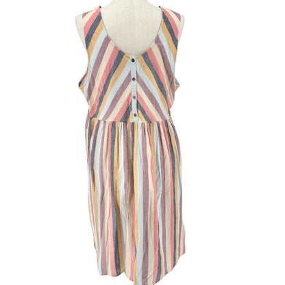 True Craft Dress 2X Multicolor Chevron Stripe Sleeveless w Pockets Cotton Lined