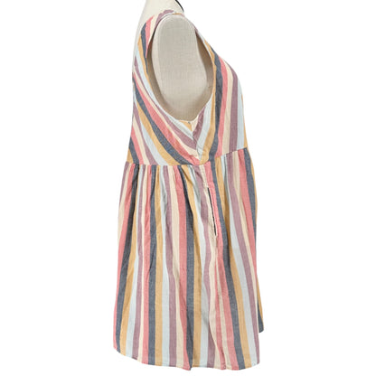 True Craft Dress 2X Multicolor Chevron Stripe Sleeveless w Pockets Cotton Lined