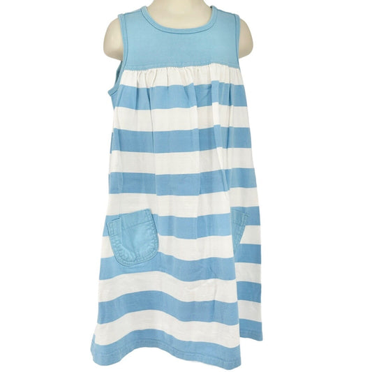 Hanna Andersson Girls Size 5 Sun Dress Blue White Stripe Flair Tank Front Pocket