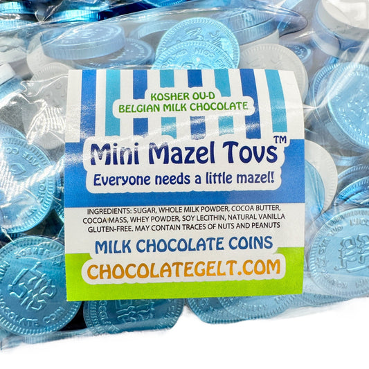 Mini Mazel Tovs Kosher OU-D Belgian Milk Chocolate Coins 9 bags Blue & White NEW