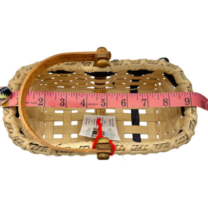 Handmade Basket Cookies for Two with Blue Accent Moveable Wooden Handle Small