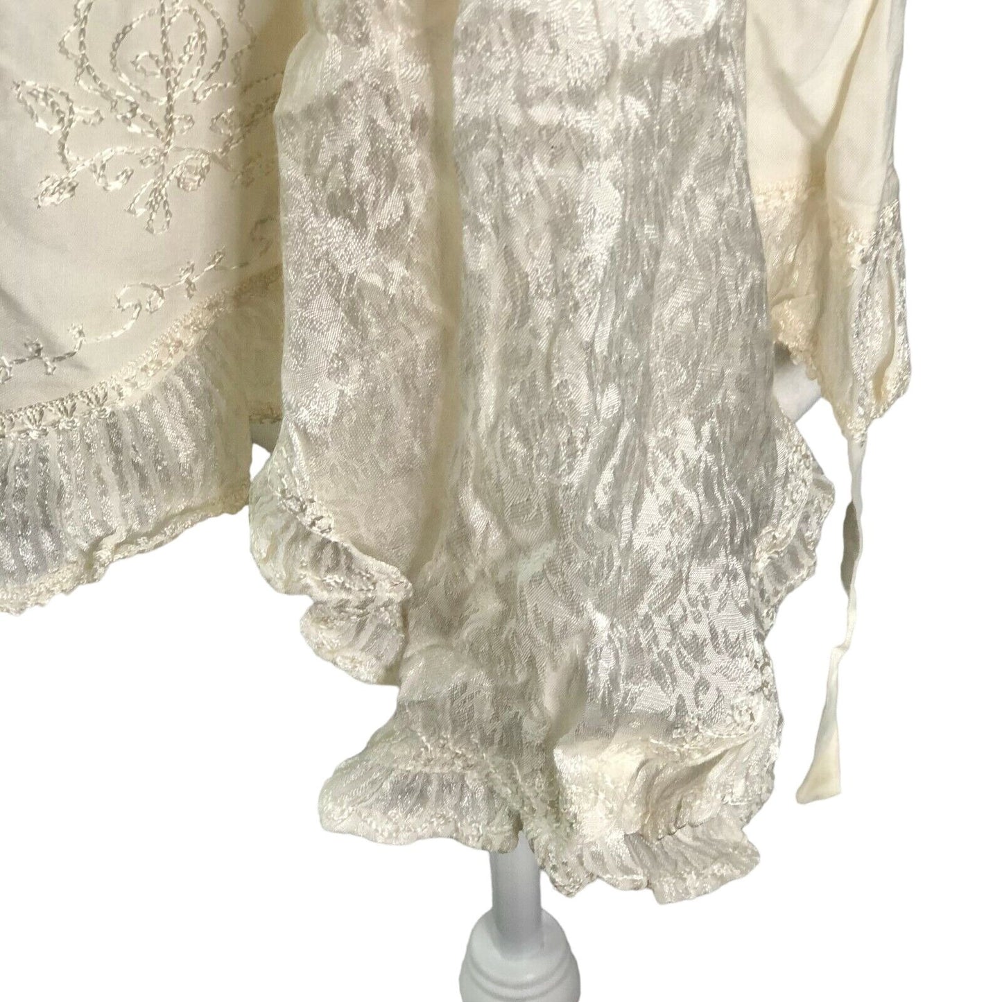 My Choice 1X Cream Lace Embroidered Button-Up Blouse With Ruffle Hem LS