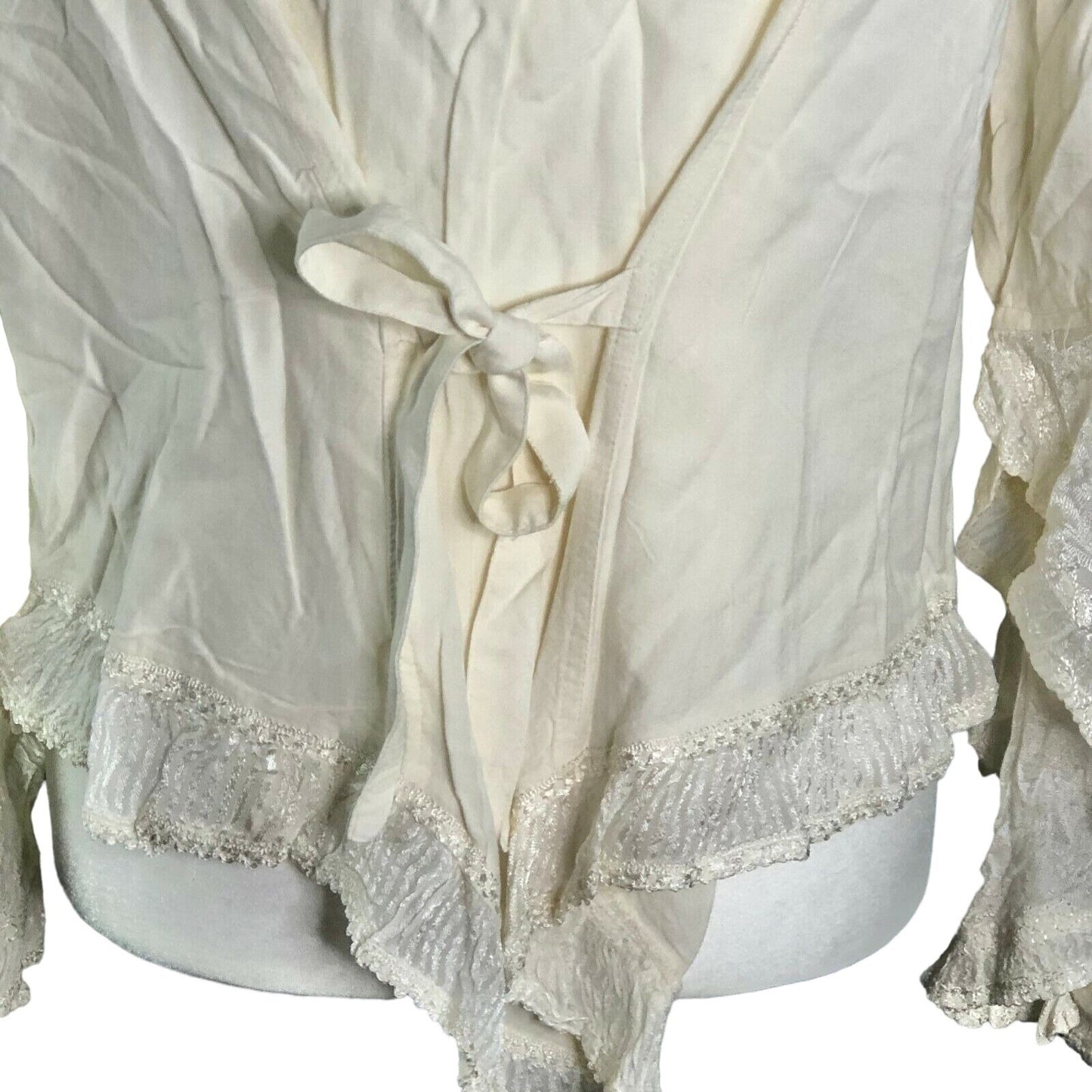 My Choice 1X Cream Lace Embroidered Button-Up Blouse With Ruffle Hem LS