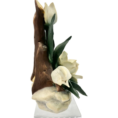 Capodimonte Porcelain White Gardenia Floral Figurine Made In Italy 8x7x5 inches