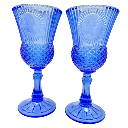 Avon Set of 2 Drinking Glasses Goblets 8 oz Blue George Washington Excellent