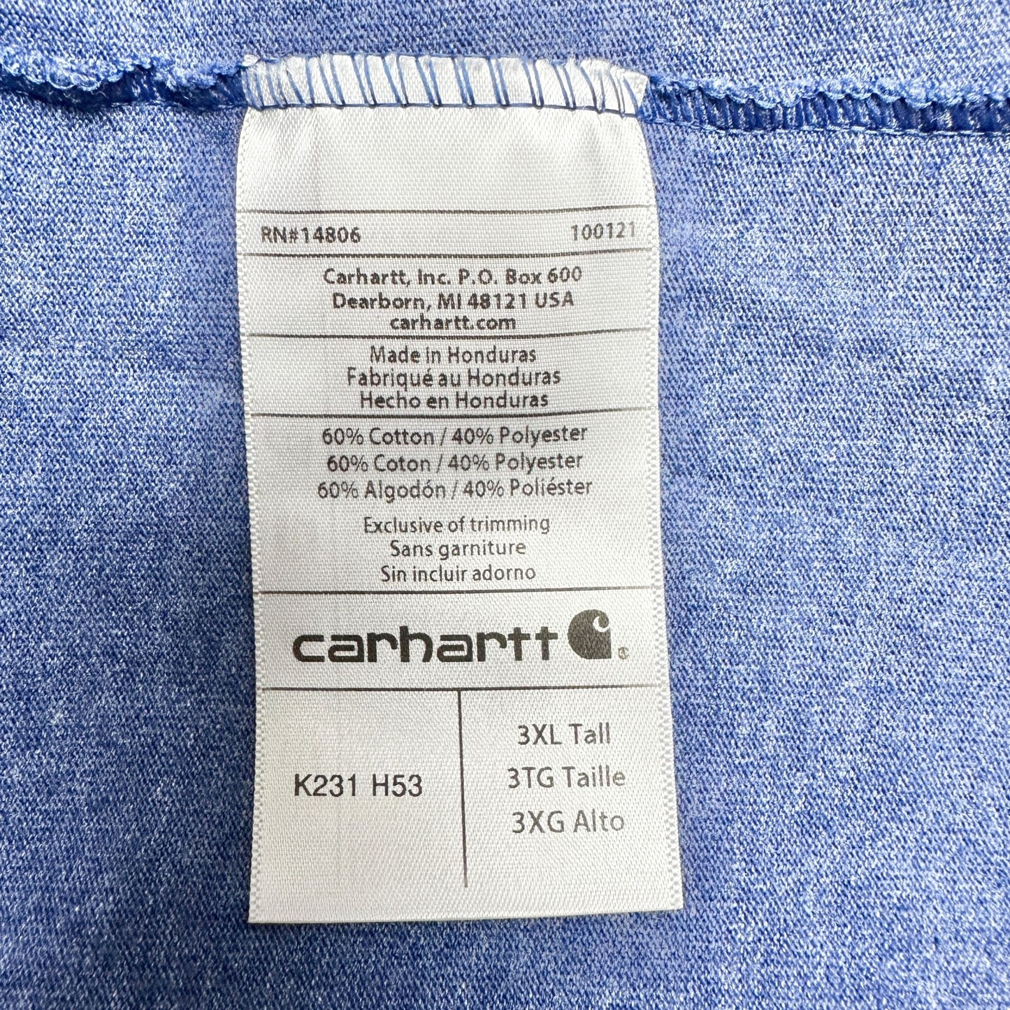 Carhartt Shirt Mens 3XL Tall Loose Fit Long Sleeve Blue Cotton Poly Blend