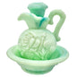 Vintage Avon Skin So Soft Green Milk Glass Pitcher and Bowl 3pc Set Rose Design