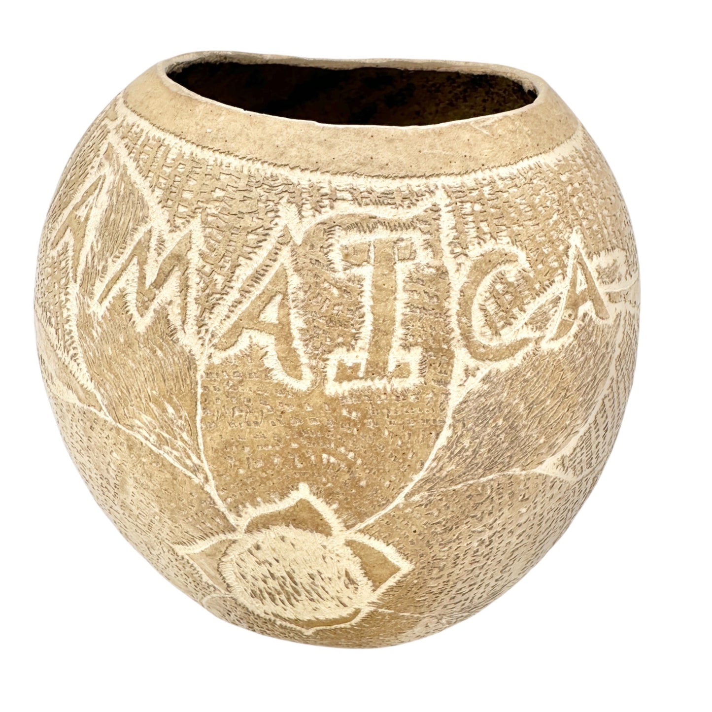 Jamaican Handcrafted Bamboo Cups Coconut Bowl 3pc Set Floral Engravings