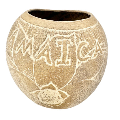 Jamaican Handcrafted Bamboo Cups Coconut Bowl 3pc Set Floral Engravings