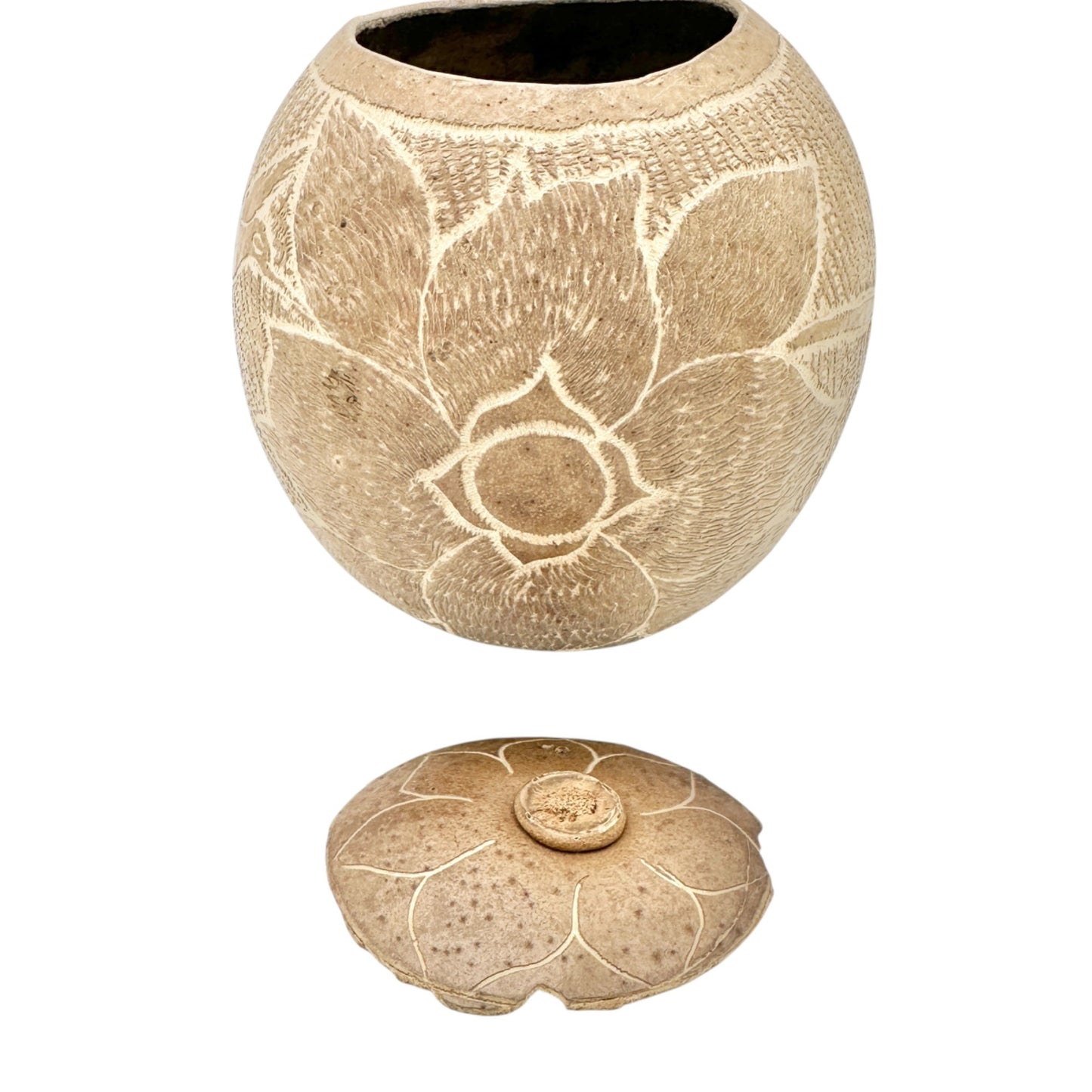 Jamaican Handcrafted Bamboo Cups Coconut Bowl 3pc Set Floral Engravings