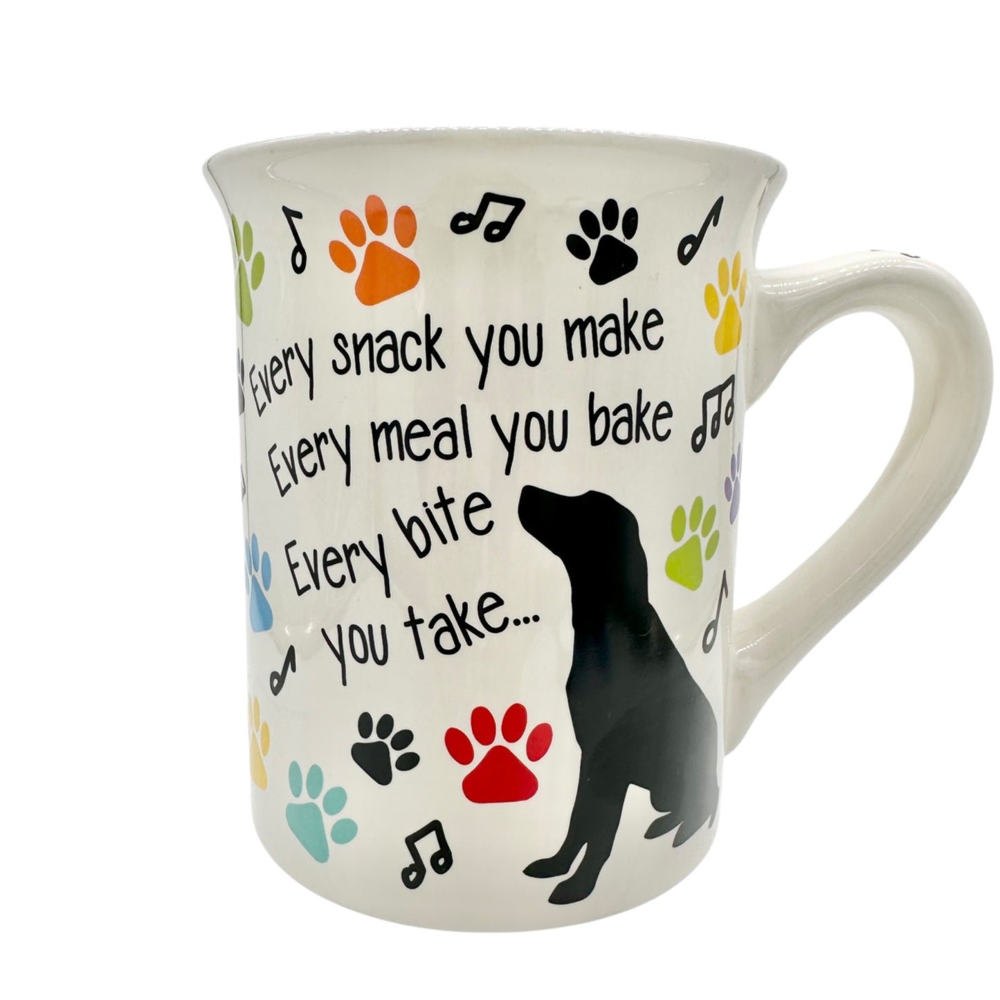 Dog-Themed Ceramic Mug With Colorful Paw Prints & Notes I’ll be Watching You