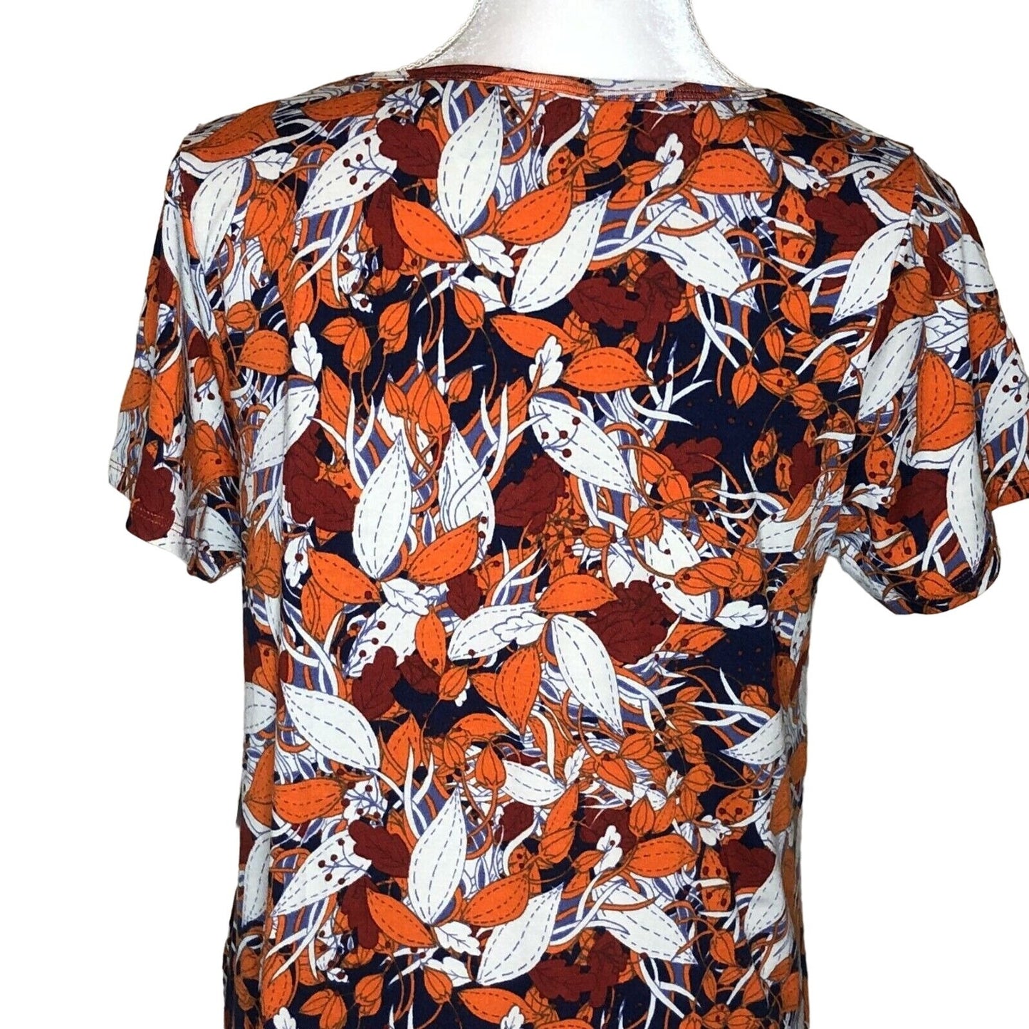 LuLaRoe Classic T Women's Medium Top Orange White Red Leaves Navy Blue NWT
