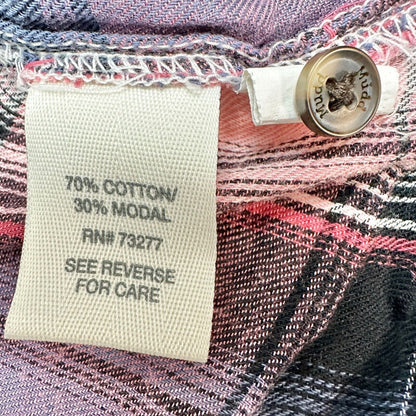 Mudd Shirt Womens Large Blue Pink Plaid Button Front Chest Pockets Long Sleeve