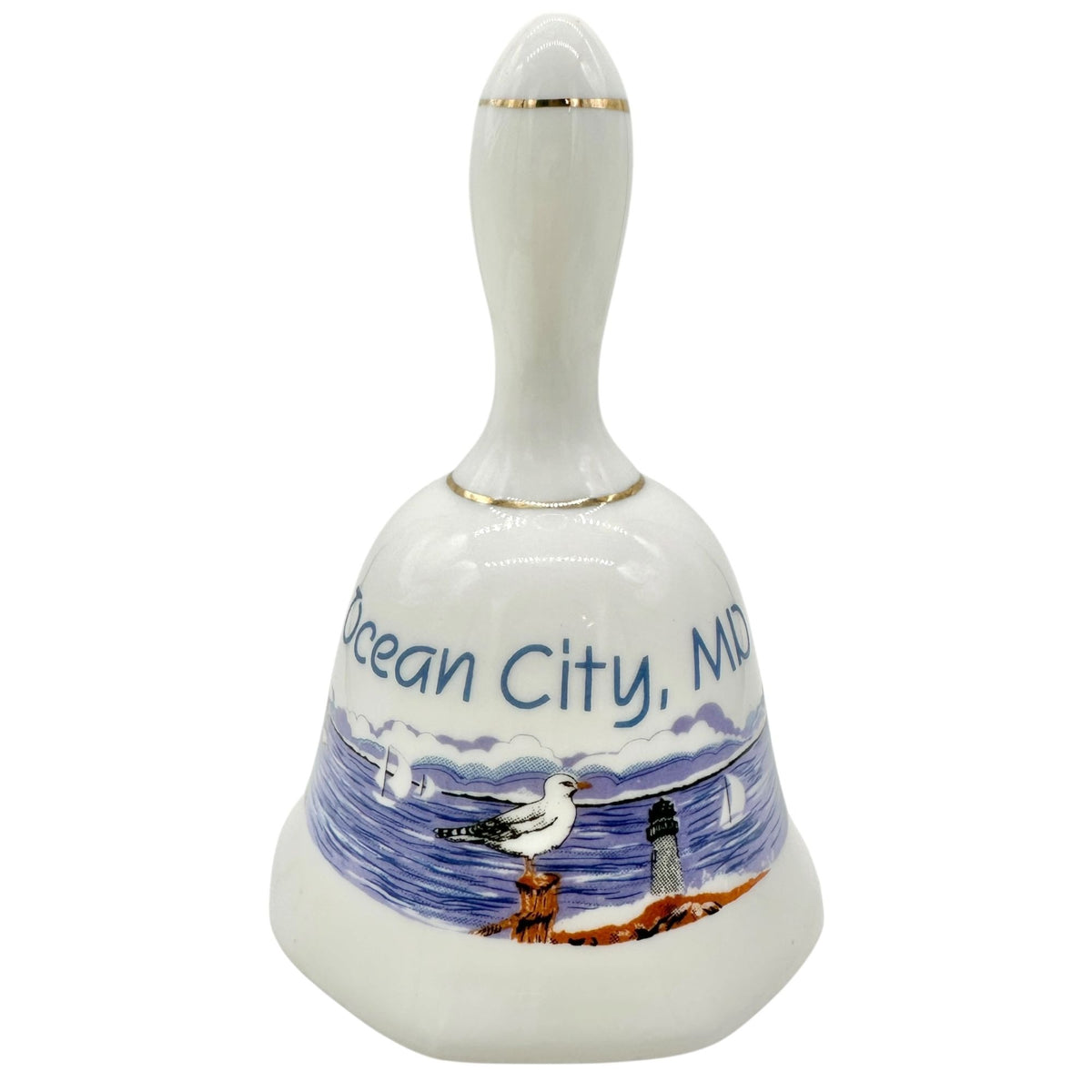 Ocean City Maryland Souvenir Ceramic Bell with Seagull Lighthouse Design 4.5"