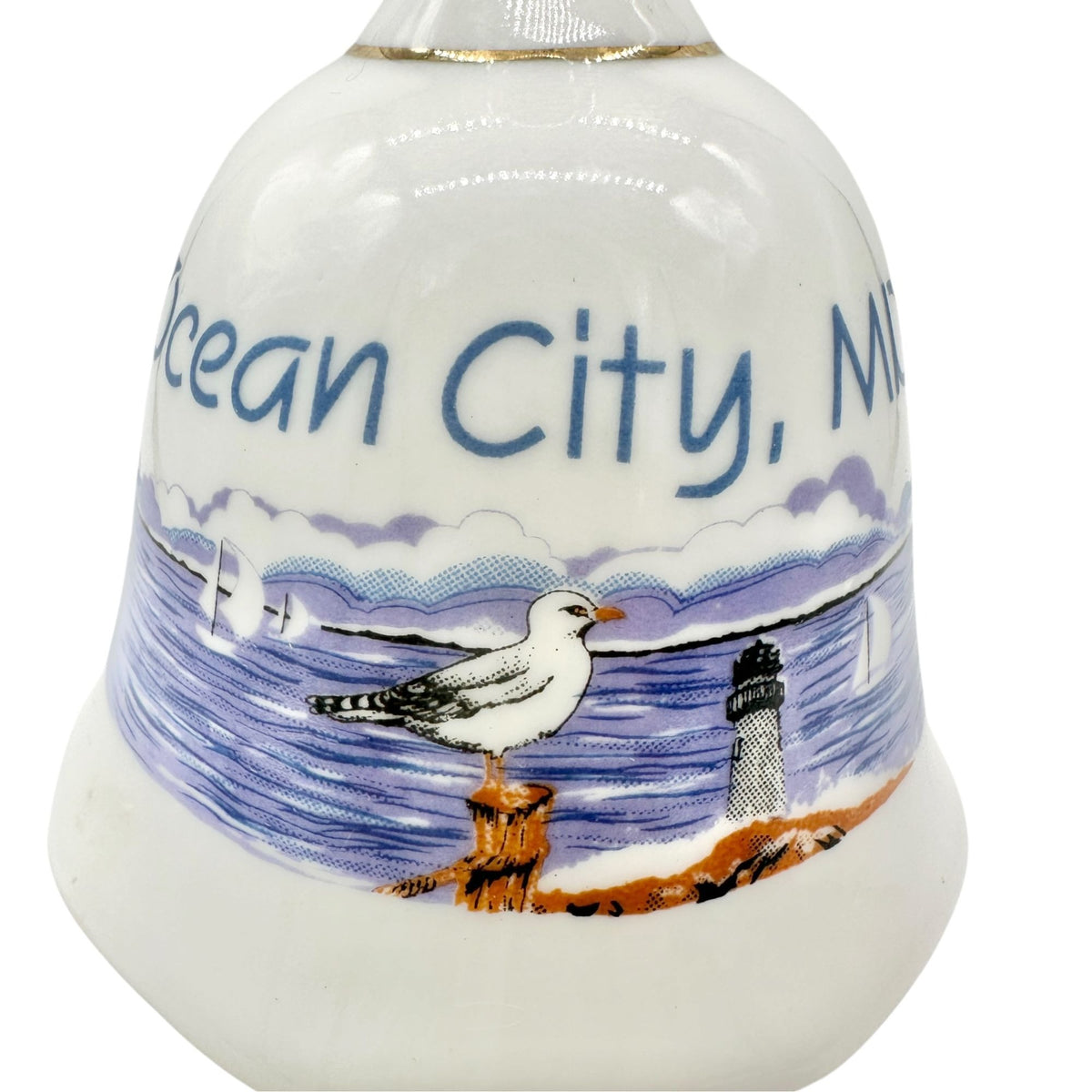 Ocean City Maryland Souvenir Ceramic Bell with Seagull Lighthouse Design 4.5"