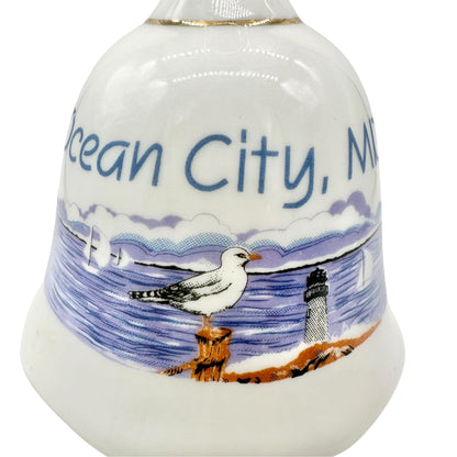 Ocean City Maryland Souvenir Ceramic Bell with Seagull Lighthouse Design 4.5"