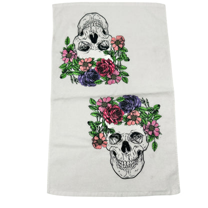 Floral Sugar Skull Cotton Kitchen Towel White With Vibrant Print 14.5” X 23.5”