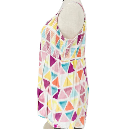 Torrid 3 Smocked Babydoll Top Womens Vibrant Geometric Print Sleeveless 22-24