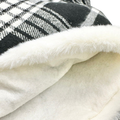 Ashland Holiday Christmas Tree Skirt Black White Plaid with Faux Fur Edge 48”