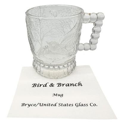 Bird and Branch Mug Childs Tableware Clear EAPG Bryce US Glass Co Vintage 4"H