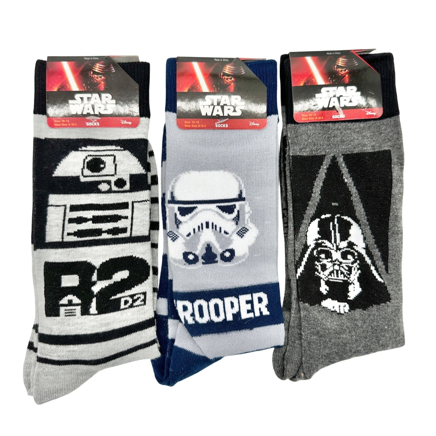 Star Wars Character 3 pr Socks Set Mens Size 10-13 R2D2 Stormtrooper Darth Vader