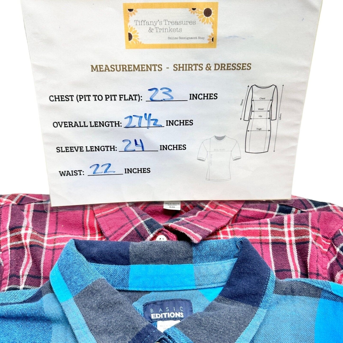 Basic Editions Set of 2 Flannel Shirts Men's XL Red and Blue Button Front LS