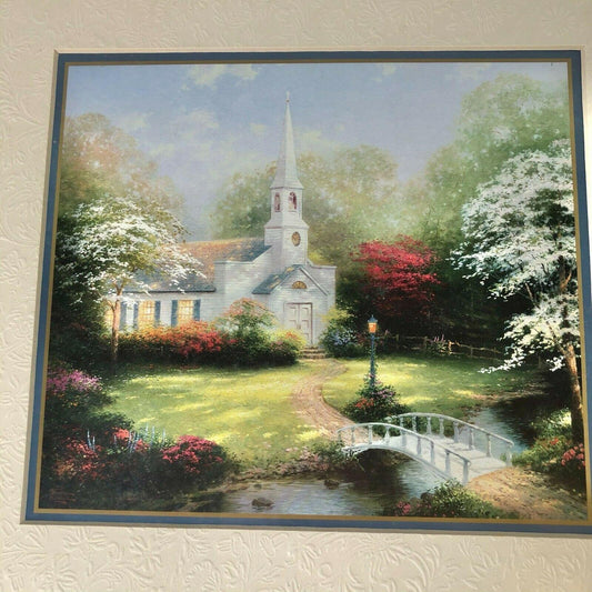 Thomas Kinkade 1999 Hometown Chapel Matted 14x11 Print With COA EUC