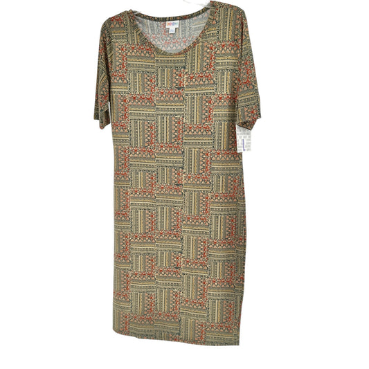 LuLaRoe Retired Julia Dress L Graphic Print Olive Green SS Form Fitting NWT