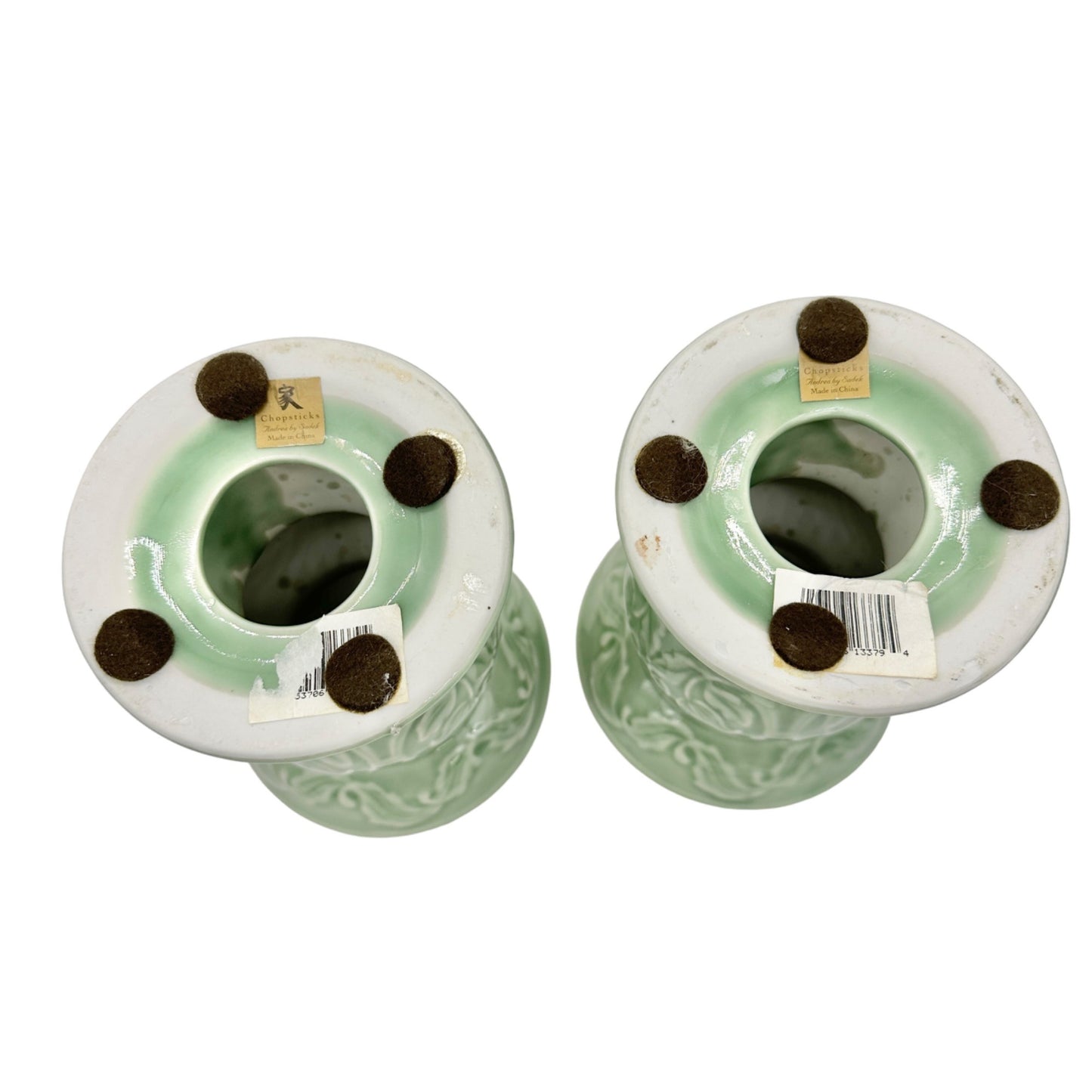 Pair of Chopsticks Andrea by Sadek Candleholders Mint Green Ceramic Pillar Taper