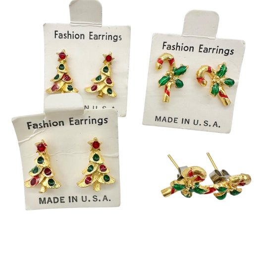 14-Pair Christmas Earring Set Holiday Designs Trees Bells Santas Candy Canes