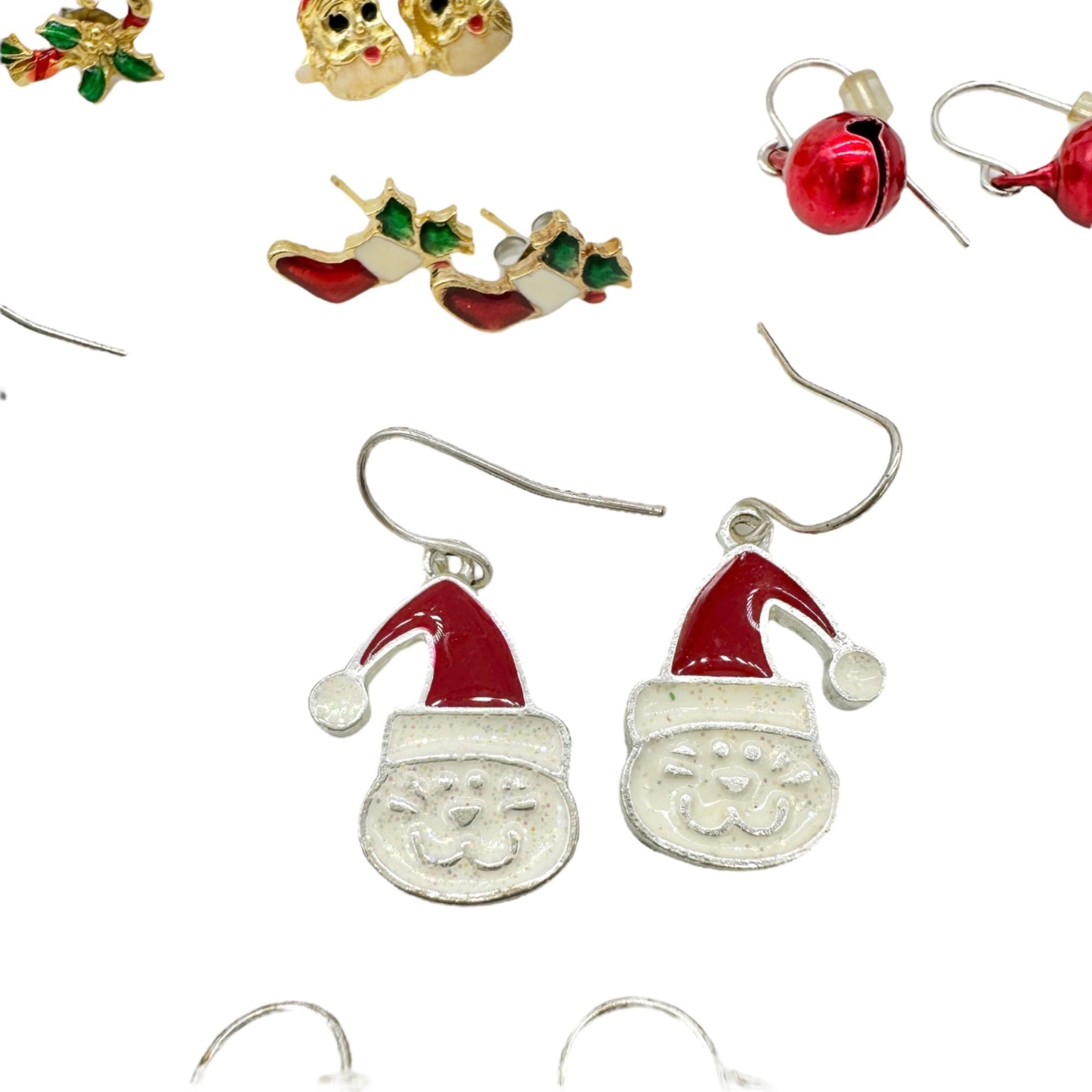 14-Pair Christmas Earring Set Holiday Designs Trees Bells Santas Candy Canes