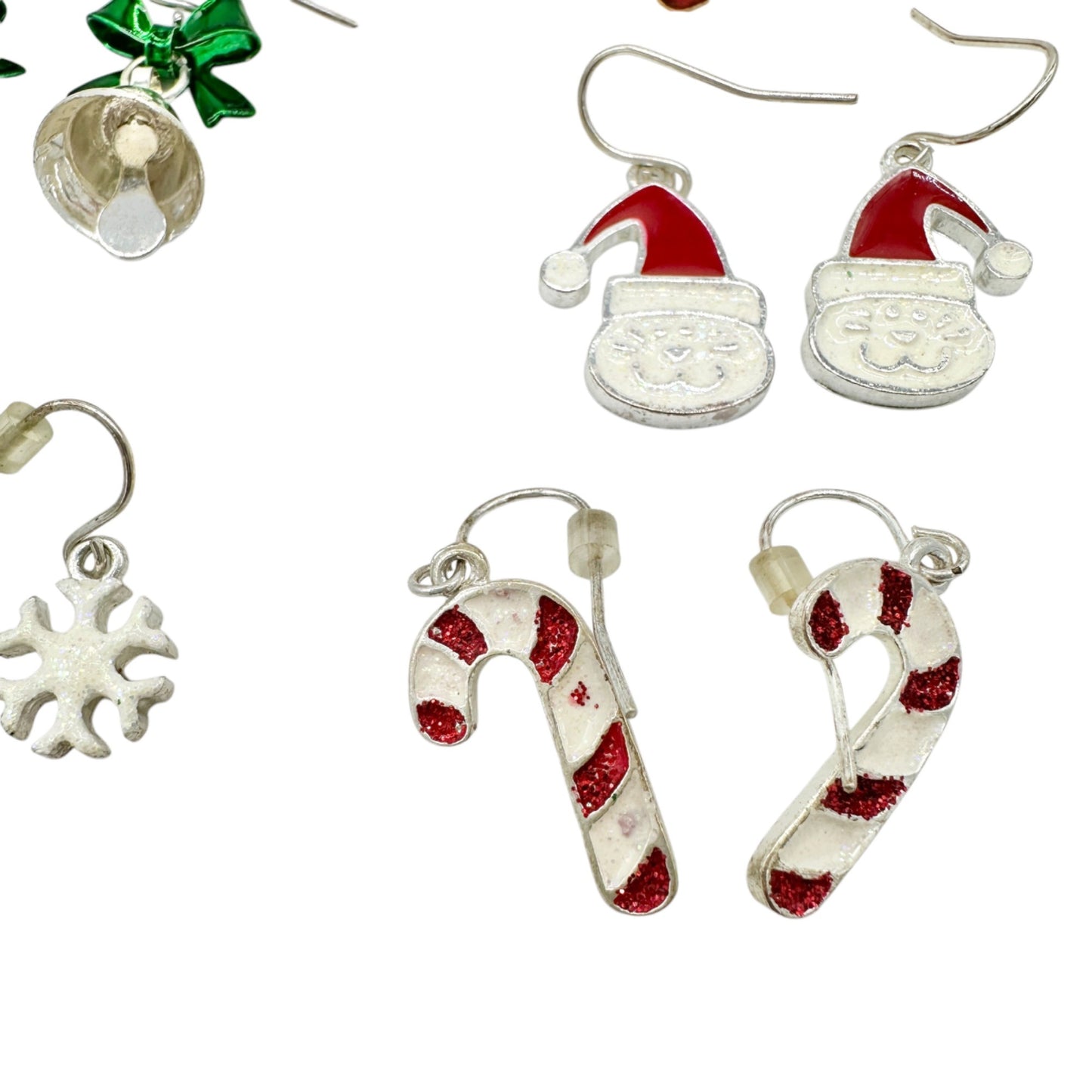 14-Pair Christmas Earring Set Holiday Designs Trees Bells Santas Candy Canes