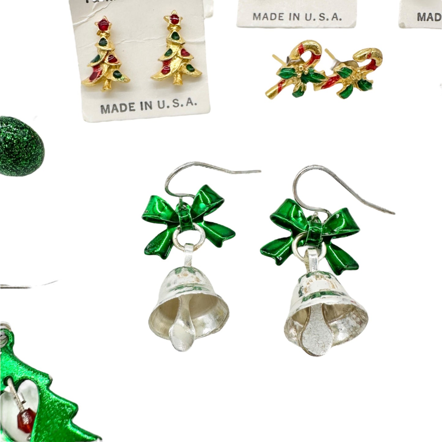 14-Pair Christmas Earring Set Holiday Designs Trees Bells Santas Candy Canes