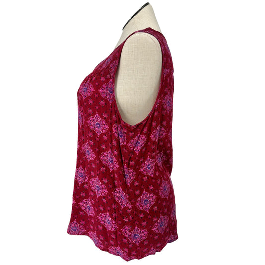 Magnolia Grace Top Womens 2X Sleeveless Floral Print Red Pink Rayon