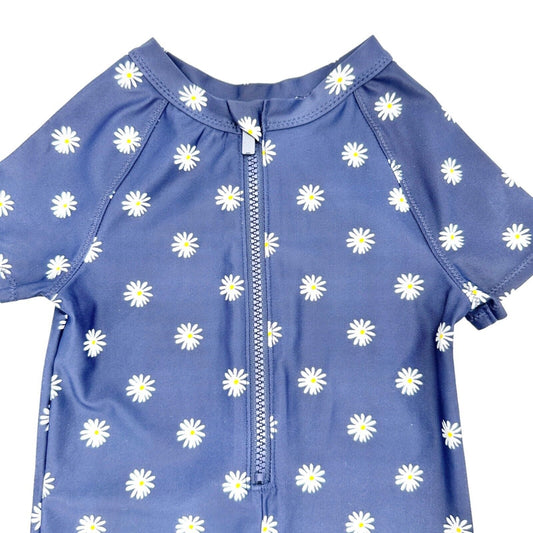 Old Navy 4T Swimsuit Navy with Daisy Design Full Coverage 3/4 Zip