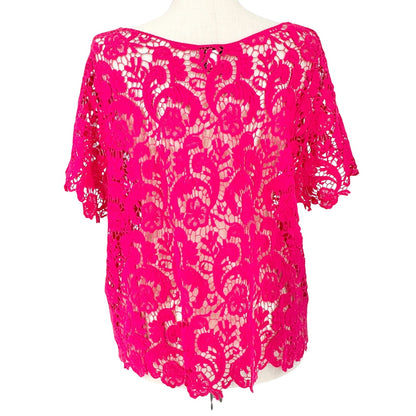 Torrid 3 Crochet Lace Crop Top Women 22-24 Hot Pink SS Boho Floral Sheer Overlay