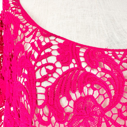 Torrid 3 Crochet Lace Crop Top Women 22-24 Hot Pink SS Boho Floral Sheer Overlay