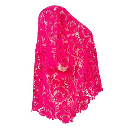 Torrid 3 Crochet Lace Crop Top Women 22-24 Hot Pink SS Boho Floral Sheer Overlay