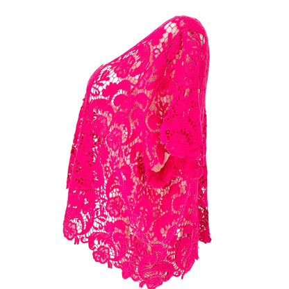 Torrid 3 Crochet Lace Crop Top Women 22-24 Hot Pink SS Boho Floral Sheer Overlay