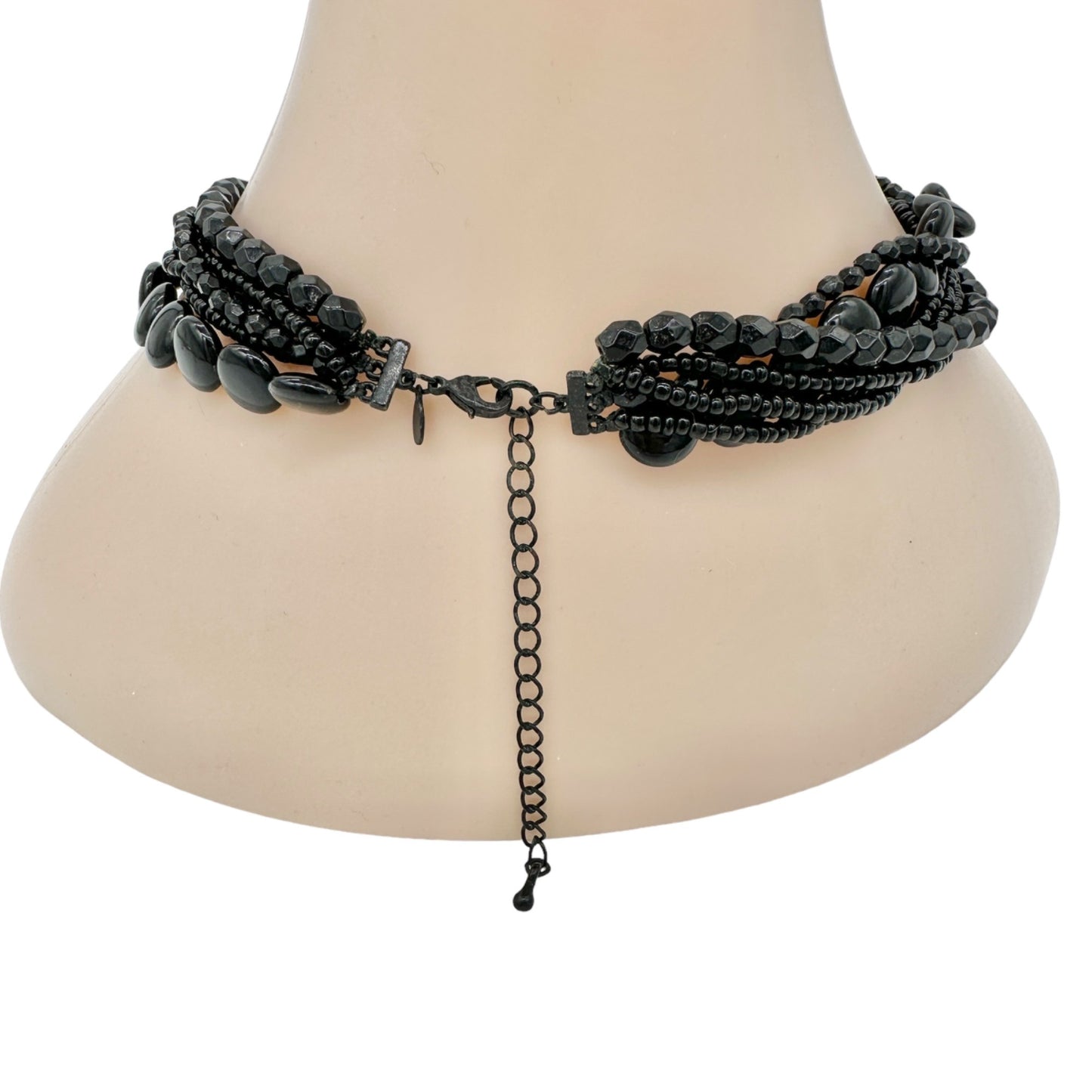 Cato Multi-Strand Black Beaded Necklace Adjustable from 15"-18" Lobster Clasp