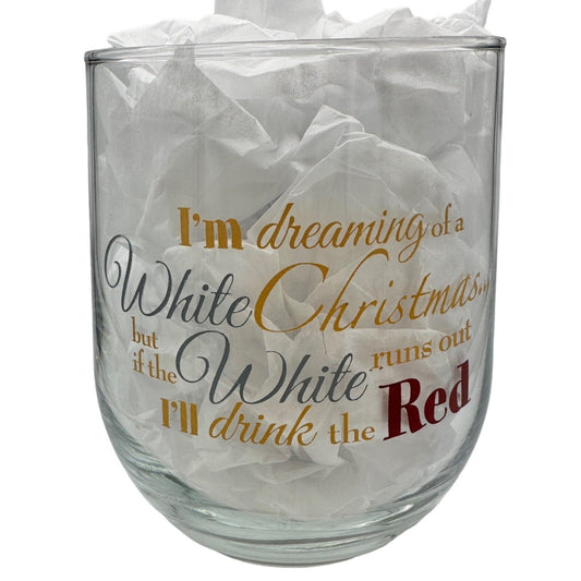 Christmas Wine Glass Stemless Clear Glass 16oz Capacity