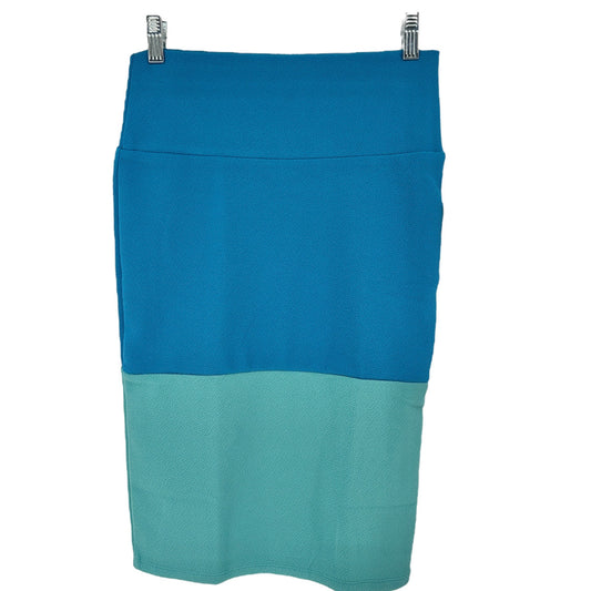 LuLaRoe Cassie Skirt Womens XS Blue and Teal Colorblock Pencil NWT