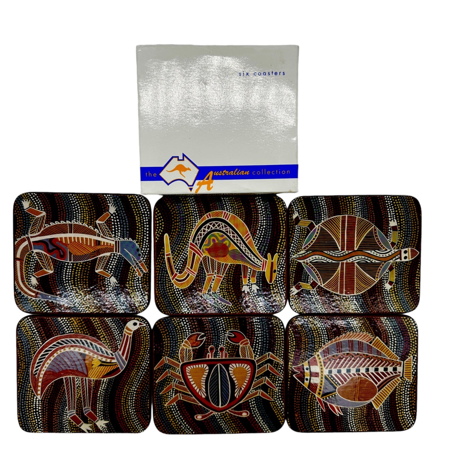 The Australian Collection Box of 6 Coasters Kangaroo Crocodile Turtle