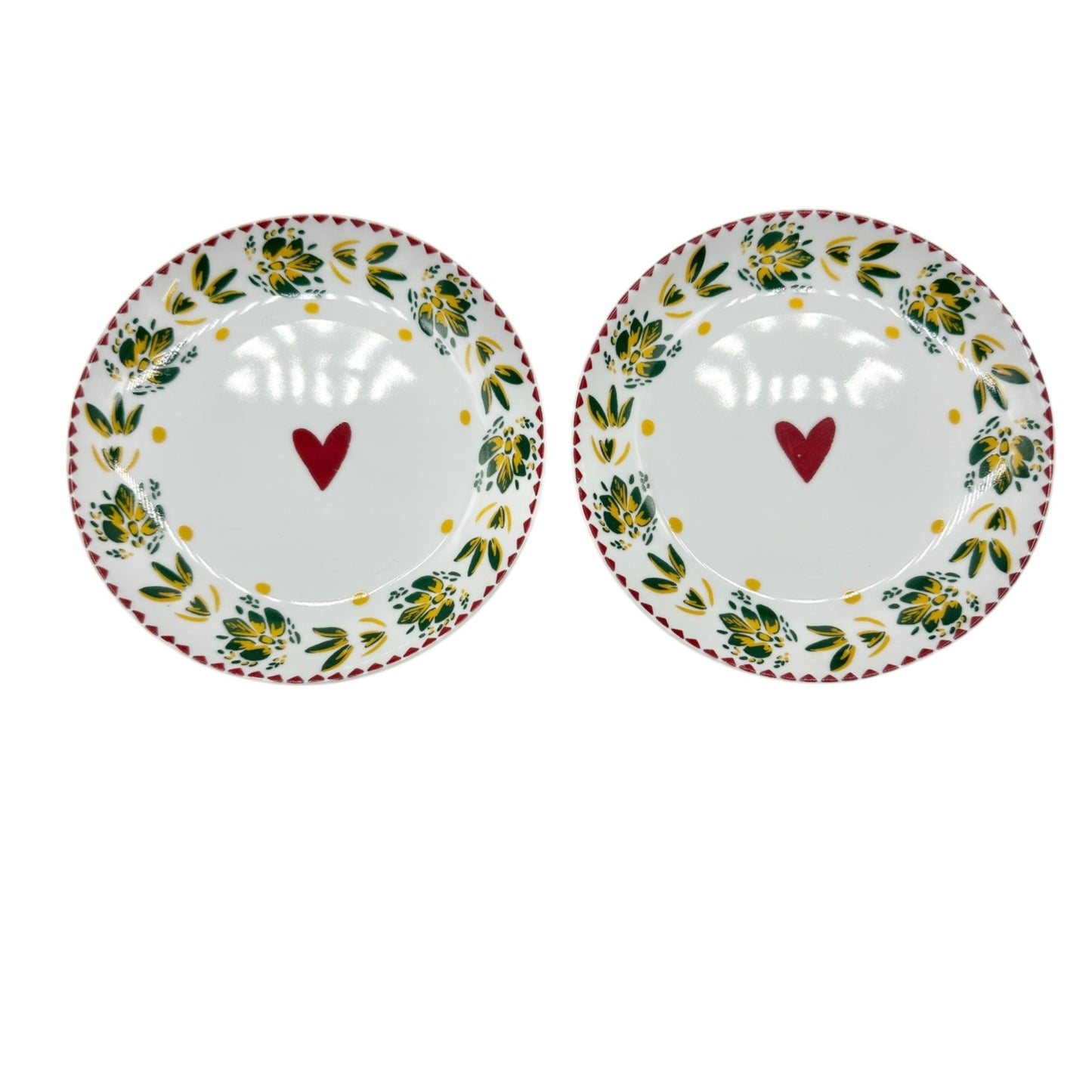 Fragonard 6 pc Porcelain Dessert Plates White Red Green Yellow French Design 6in