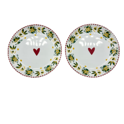 Fragonard 6 pc Porcelain Dessert Plates White Red Green Yellow French Design 6in