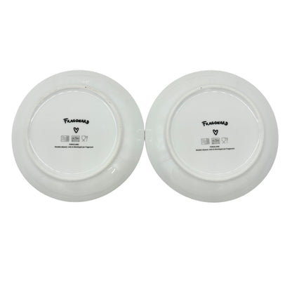 Fragonard 6 pc Porcelain Dessert Plates White Red Green Yellow French Design 6in