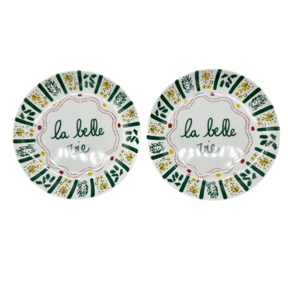 Fragonard 6 pc Porcelain Dessert Plates White Red Green Yellow French Design 6in